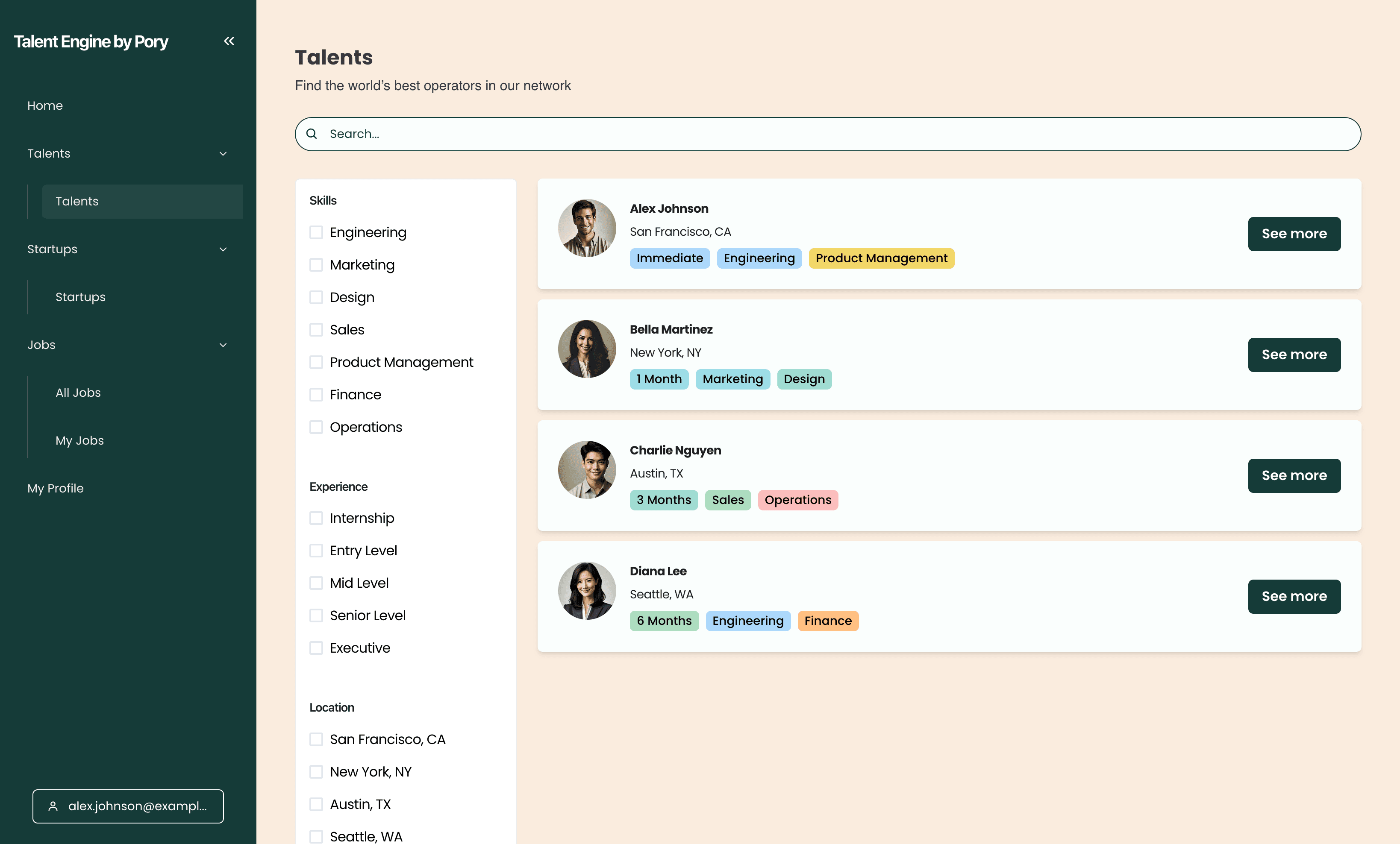 Talent portal built with Pory